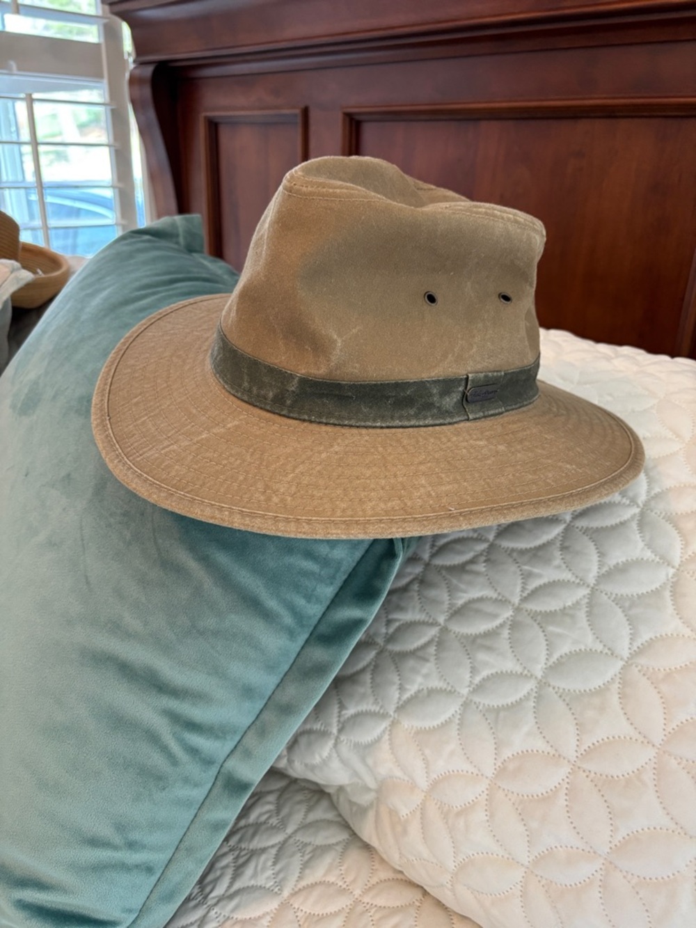 Field + Stream Men's Tan Safari Hat Waxed Cotton with Band and Bronze Metal Tag